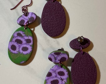 Kolczyki z fioletowymi stokrotkami
