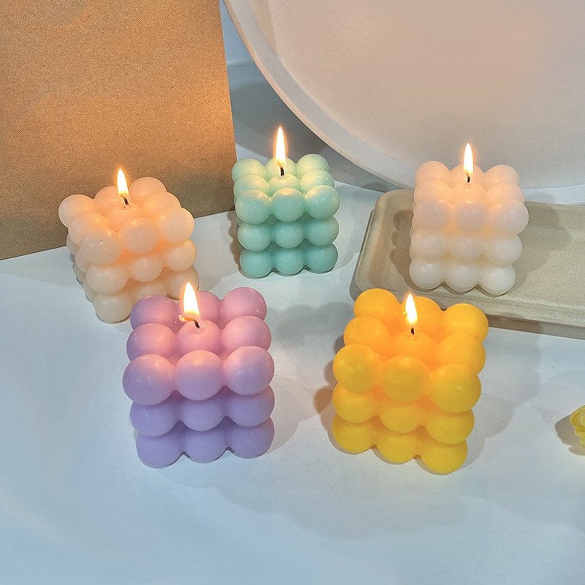 Bubble Cube Shape Candle Soy Wax Aromatherapy Scented Relaxing Etsy