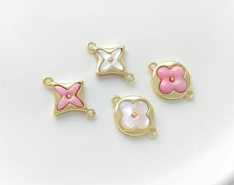 18K Gold Clover Charm Connector,DIY Bracelet Necklace Making Accessories