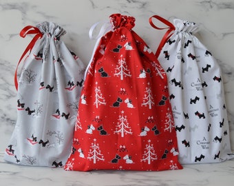 Christmas Gift Bags, Scottie Dog Gift Bag, Reusable Gift Wrap, Pyjama Bag, Present Bag, Reusable Fabric Gift Bag, Christmas Gift Wrap