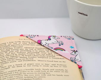 Pink Unicorn Fabric Corner Bookmark, Small Birthday Gift for Girl