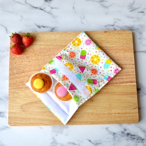 Summer Cupcake Reusable Snack Bag, Washable Snack Pouch, Eco-Friendly Birthday Gift for Girls Ice cream