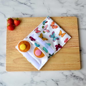 Summer Cupcake Reusable Snack Bag, Washable Snack Pouch, Eco-Friendly Birthday Gift for Girls Butterflies