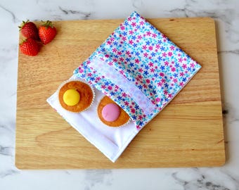 Floral Reusable Snack Bag, Back to School Washable Snack Pouch for Girls