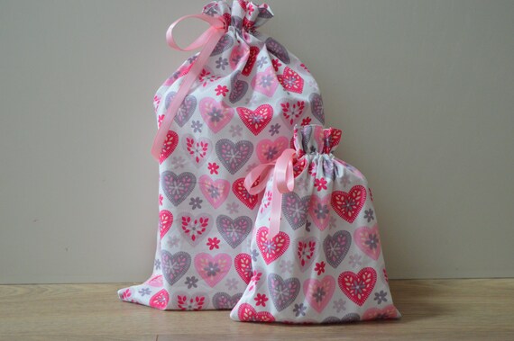Heart Gift Bag, Reusable Fabric Gift Bag for Women, Birthday Gift Bag for Her, Reusable Gift Wrap, Drawstring Project Bag