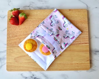 Pink Unicorn Reusable Snack Bag, Washable Snack Pouch, Back to School Gift for Kids