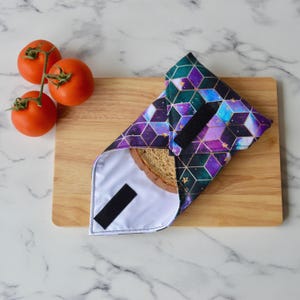 Reusable Food Wrap, Sandwich Wrap, Celestial Gifts for Women, Reusable Kitchen Accessories, Back to School Gift, Eco Friendly Gift for Girls Purple geometric