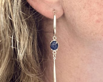 Dangle Silver Earrings with blue cornflowers, Real Dried Flowers, Holy Land Jewelry