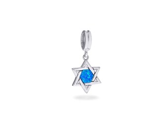 Designer charms, christian charms, 925 sterling silver Star of David with opal Charm bead fits charm bracelet pendant