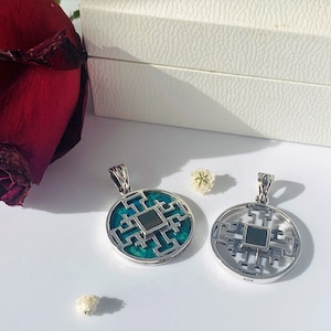 Set of 2 Christian Necklace, sterling silver round jerusalem cross necklaces with Nano Bible sim , new testament , Eilat stone+Regular