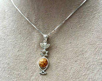 Silver sterling 925 necklace with the real dried flowers from Holy Land, Messianic Symbol, Resin pendant, Gift for her