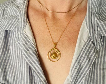 Silver sterling 925/Gold Plated Spiral necklace, with a chain, with real dried flowers from Holy Land