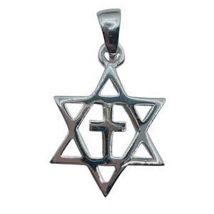 Silver Pendant large, Star of David with a Cross, 925 sterling silver