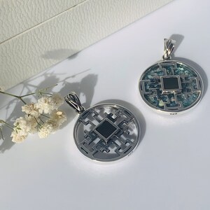 Set of 2 Christian Necklace, sterling silver round jerusalem cross necklaces with Nano Bible sim , new testament , Roman glass+Regular