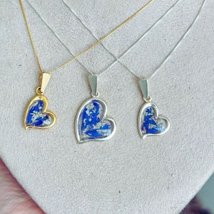 Collier coeur en argent sterling 925/plaqué or, avec une chaîne, avec de vraies fleurs séchées de Terre Sainte