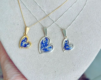 Silver sterling 925/Gold Plated Heart necklace, with a chain, with real dried flowers from Holy Land