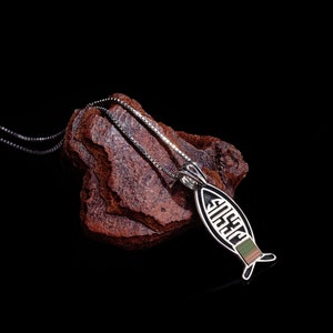 Christian Jewelry, sterling silver necklace with Nano Bible sim, New testament, fish necklace, Holy Land, Israeli jewelry