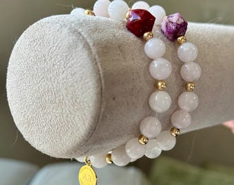 Rose Quartz Bracelet Gold Plated-Medium or Large