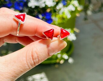 Triangle Silver/Gold plated handmade earrings with real dried flowers from the Holy Land, stud earrings , flower earrings