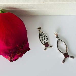 Set of 2 Christian Jewelry, sterling silver necklace with Nano Bible sim, New testament, fish necklace, Holy Land, Israeli jewelry