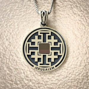 Christian Necklace , sterling silver round Jerusalem cross necklace with Nano Bible sim , new testament , Bible verse necklace , Holy Land