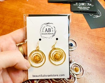 Silver sterling 925/Gold Plated Spiral earrings with real dried flowers from Holy Land