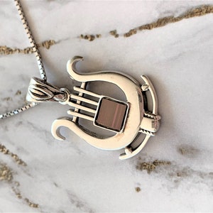 Jewish necklace , sterling silver necklace with Nano Bible sim, old Hebrew Bible, David&#39;s harp, Holy Land, Israeli jewelry