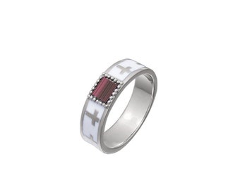 Ring with cross, Christian cross white ring for women, with New testament Nano Bible Sim