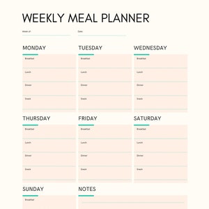 Minimalist Meal Planner Meal Planner Printable Meal Planner - Etsy