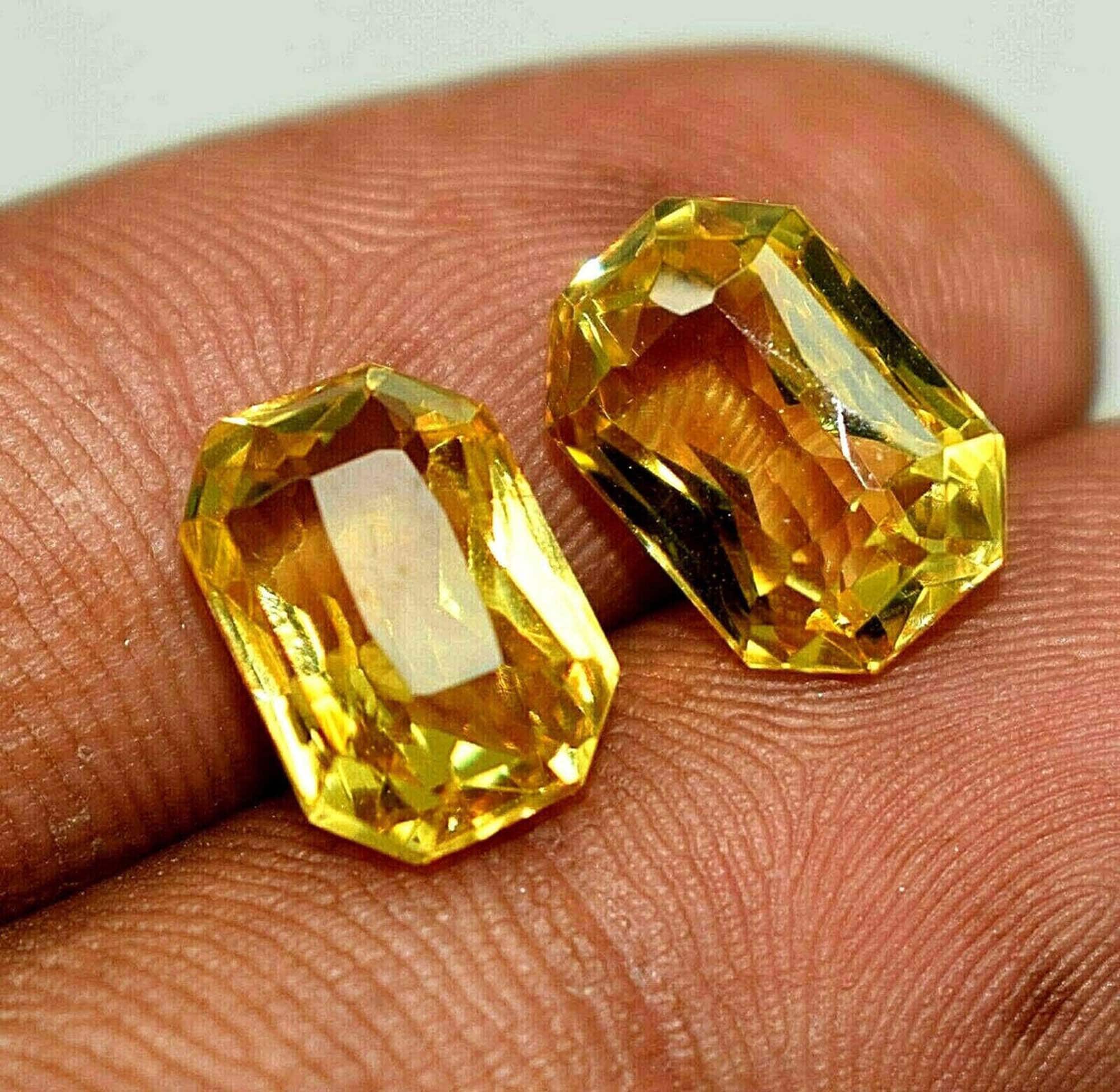 Yellow Sapphire Pukhraj Pair Gemstone 22.65 Ct Emerald Cut Etsy