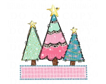 Cute Girly Christmas Tree Faux Appliqué PNG File
