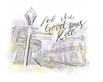 Hand Drawn Watercolor Mardi Gras Bourbon Street PNG