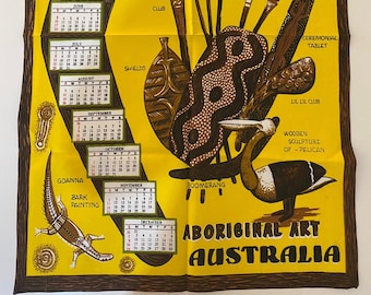 Vintage Australian Aboriginal Calendar Tea Towel, 1979 Cotton