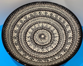 Handmade Ceramic Salad Bowl, Turkish Pottery, Black and White Decor
