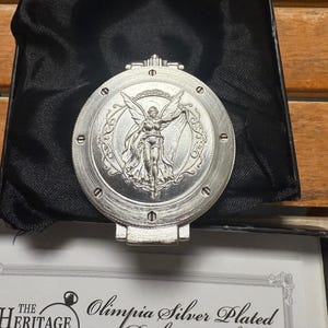 Mechanical Olimpia Pocket Watch Silver Plated Full Hunter with Skeleton back Pocket Watch, The Heritage Collection Pocket Watch,Unique Watch