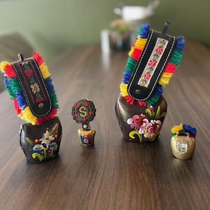 Antique / Vintage Set of 4 Swiss Brass Cow Bell | Vintage Swiss Large Bell with Colorful , Collectible Swiss Bells, Unique Swiss Bell