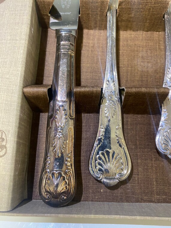 Butler Besteck Vintage Old English Sieben-teiliges Gedeck, EPNS, Siebenersatz, Antikes Servierset, Englisches Servierset, Weihnachtsgeschenke