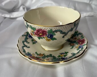 Art Deco English Royal Cauldron Tea Sugar Bowl - Sugar Bowl & Saucer , Vintage Sugar Bowl, Unique Sugar Bowl, Vintage English Sugar Bowl