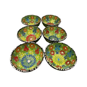 Set of 6 -Turkish Ceramic Bowls,8 cm( 3.2 inch ),Green,/Bowls for Snack,Tapas,Dessert, Nuts,Olive,Soy Sauce,Butter,Unique Housewarming Gifts