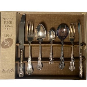 Butler Cutlery Vintage Old English Seven Piece Place Set , EPNS , Set of Seven , Antique Serving Set , English Serving Set,christmas gifts