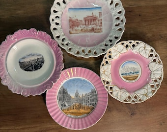 Vintage Pink Lustre Souvenir Plates, 19th Century LondoN Plates, Collectible Plates, German Plates, London Tower,Decorative Plates