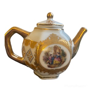 Vintage Collectible China Miniature Teapot Classical French Design Gold Details , Dollhouse Miniature Teapot , Christmas Gift