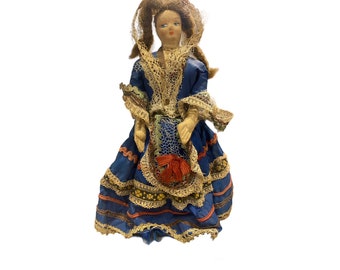 Muñeca de disfraz vintage hecha a mano, recuerdo tradicional