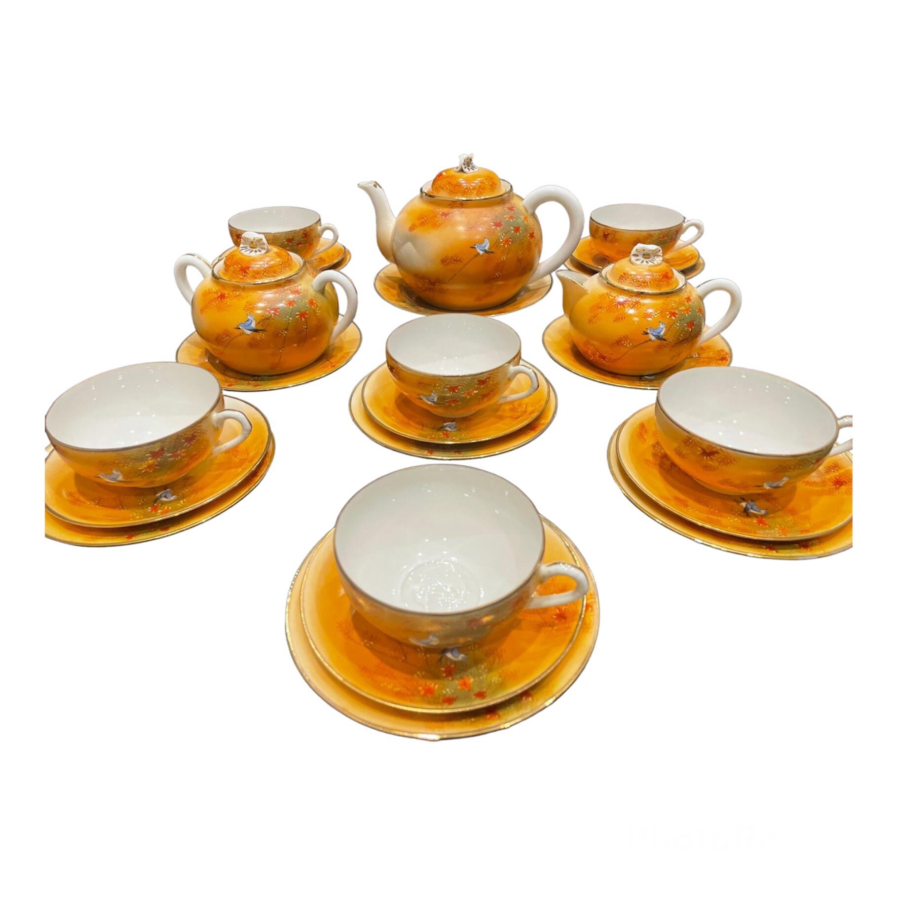 Vintage Large Japanese Lithophane Tea Set Teapot Sets , Teapot , Creamer and Sugar Bowl Japan