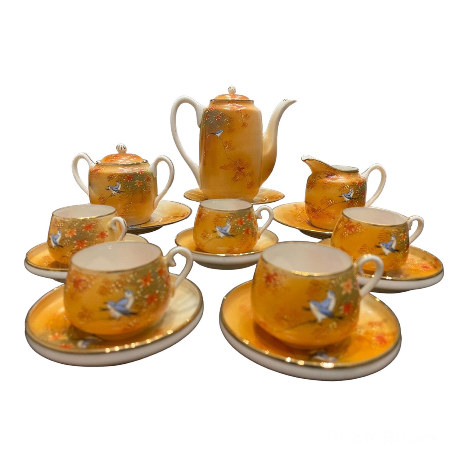 Vintage Japanese Lithophane Tea Set Teapot Sets , Teapot , Creamer and Sugar Bowl Egg Shell Tea