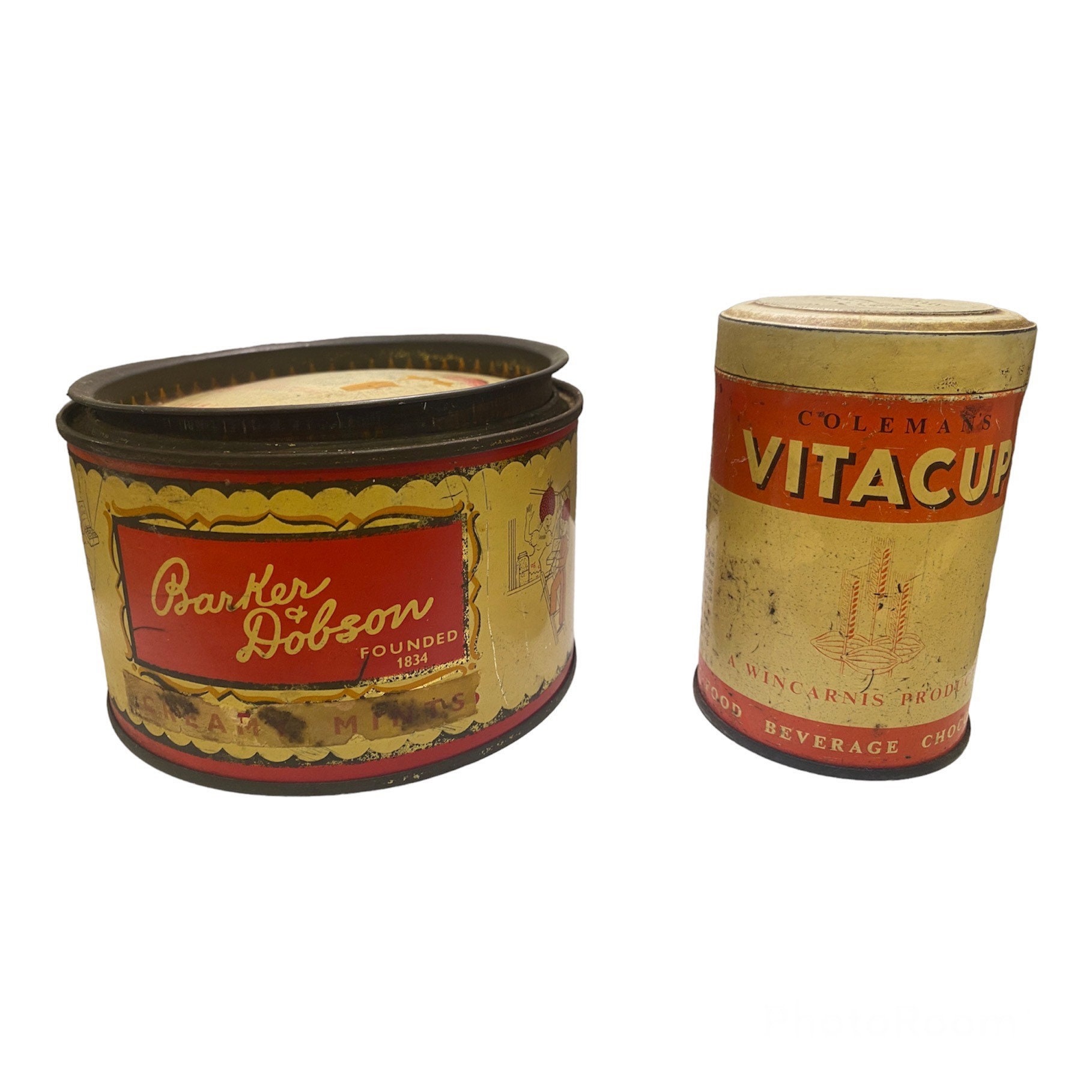 Vintage Tin-Barker & Dobson Choice Fruits + Vintage Coleman's Vitacup Tin - For Convalescence-Confectioner/Tin Box/Metal Box, Mothers Day