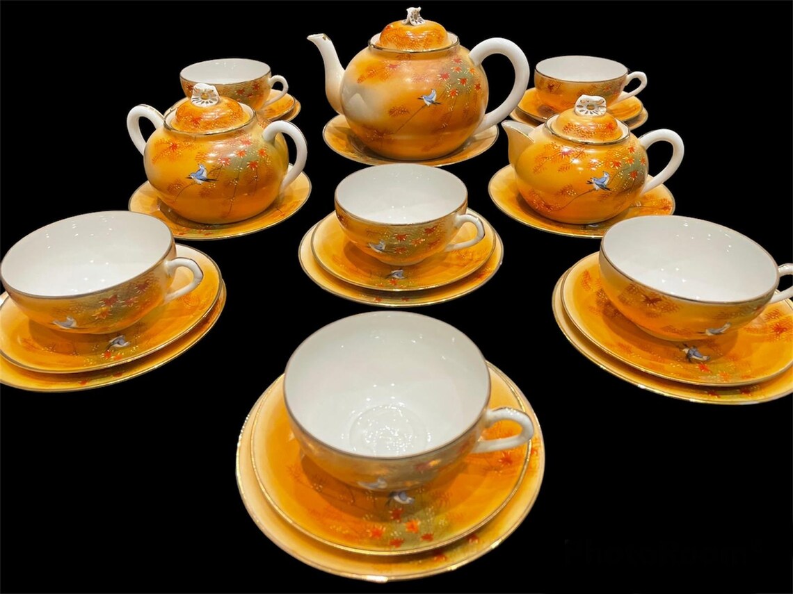 Vintage Large Japanese Lithophane Tea Set Teapot Sets , Teapot , Creamer and Sugar Bowl Japan