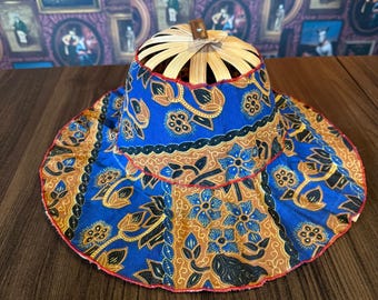 Hand Crafted Folding Fan Hats, Rattan, Priced Per Hat, Folding Travel Sun Hat, Vintage Hat, Red Floral, Green Floral,Blue and Yellow Hats