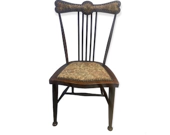Small Rare Art Nouveau Mahogany Upholstered Windsor Chair, Antique Occasional Bedroom Chair, Mother&#39;s Day Gift