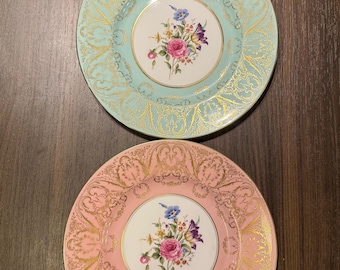 ロイヤルウースター ディナープレート、紫、青、黄、赤の花柄ボーダー